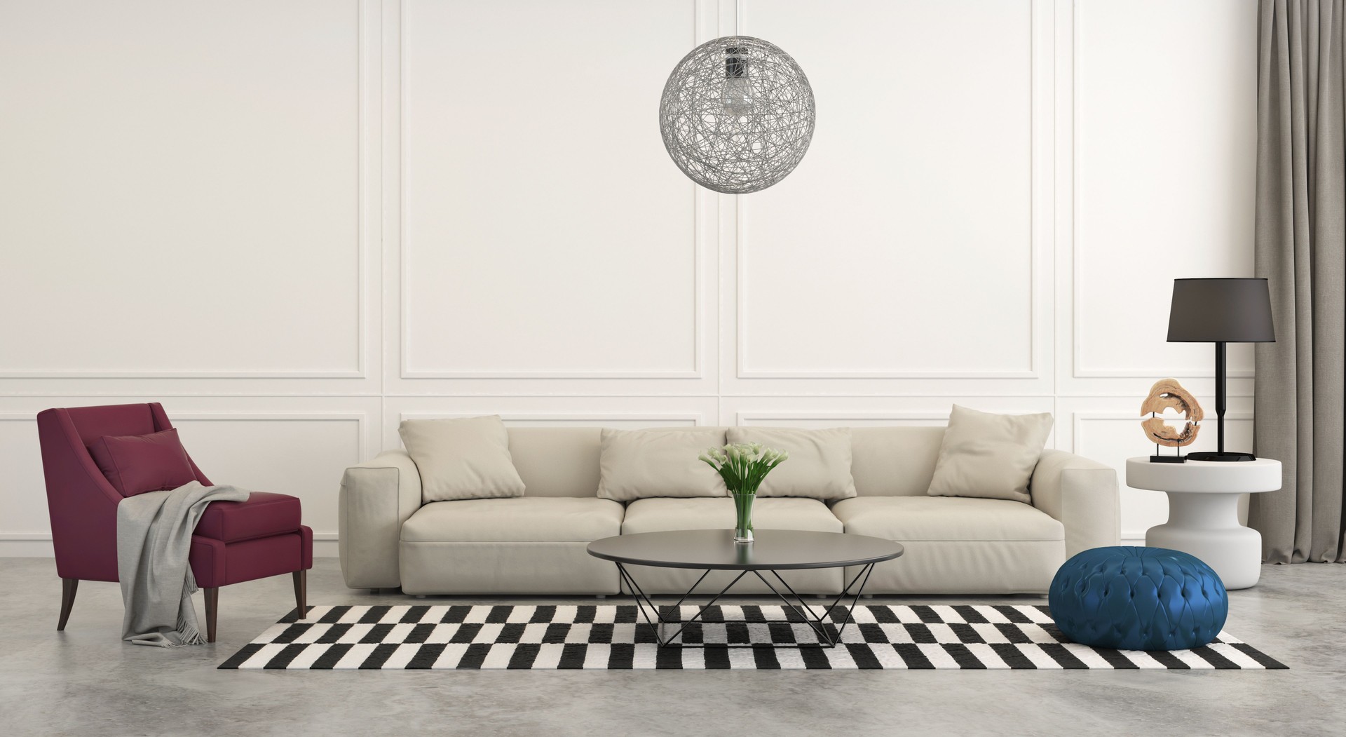 Modern classic living room with white sofa